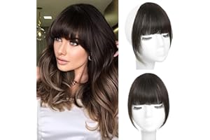 WECAN Clip In Bangs 100% Real Human Hair Dark Brown Bangs Clip In Hair Extensions Clip On Bangs Dark Brown Clip In Fake Bangs For Natural Hair (French Bangs, Dark Brown)