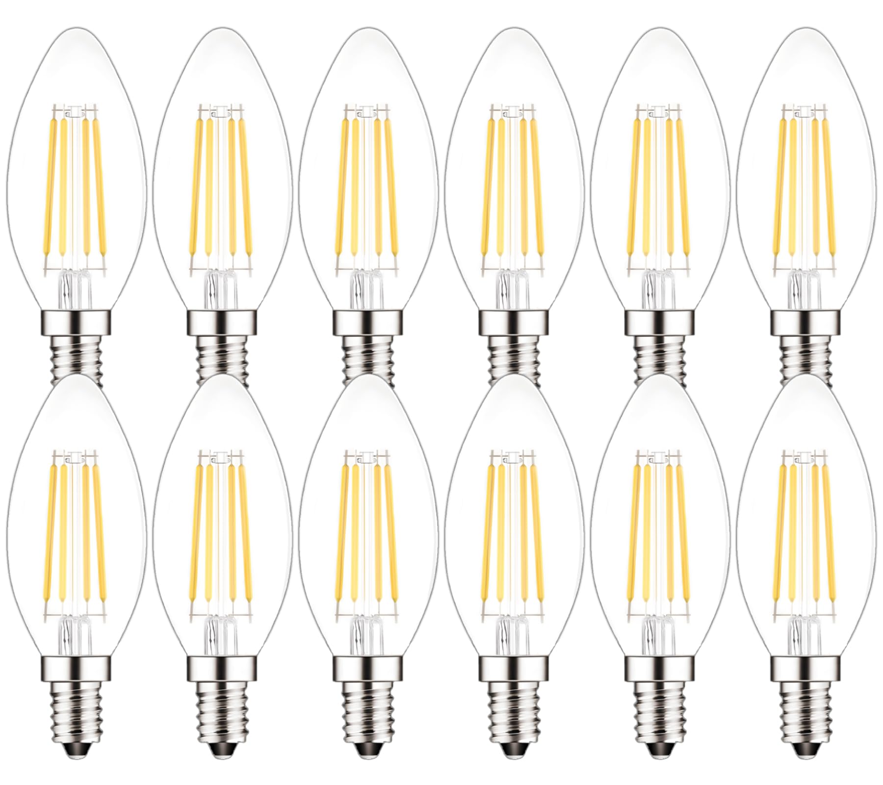 PureShine E14 LED Light Bulbs,Candle Shape,Clean,Small Edison Screw,40W Equivalent,4W Warm White 2700K, 360 Lumens, Pack of 12