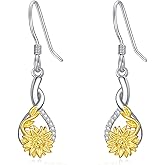 Dreamboat Sunflower Dangle Drop Earrings for Women 925 Sterling Silver 14K Gold Plated Sunflower Flower Dangling Hook Earring Fashion Anniversary Birthday Jewelry Gifts