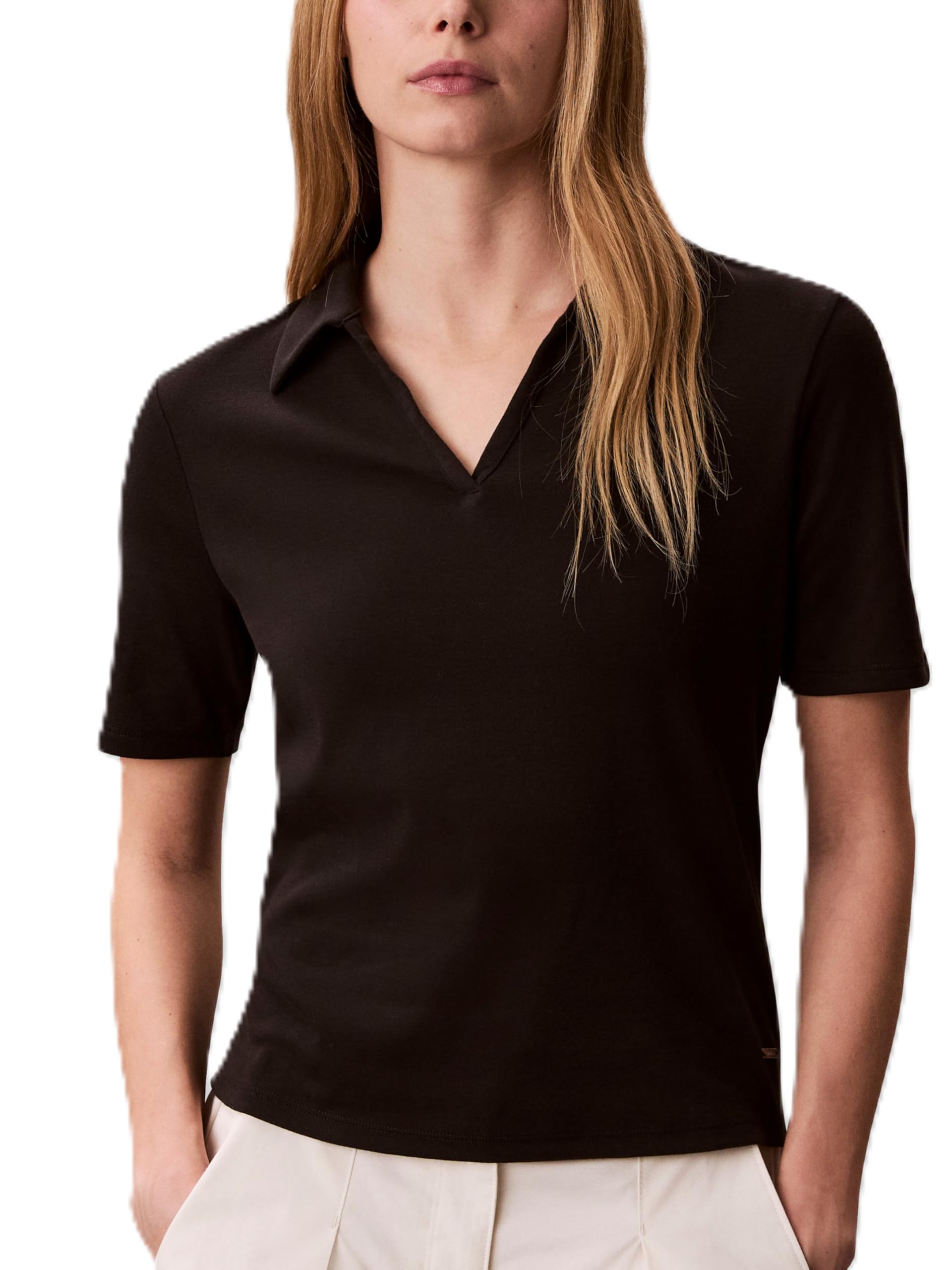 Calvin Klein Women’s Johnny Collar Half Sleeve Top Black