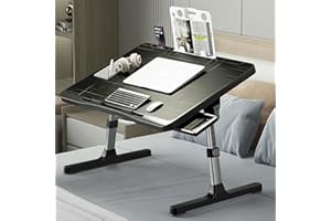 SIDIANBAN Laptop Desk for Bed, Adjustable Bed Table with USB Charge Port, Foldable Laptop Table with Storage Drawer, Portable Laptop Bed Desk Tray for Eating Working Writing Reading (Black)