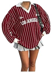 SOLY HUX Women's Oversized Tees Striped Letter
