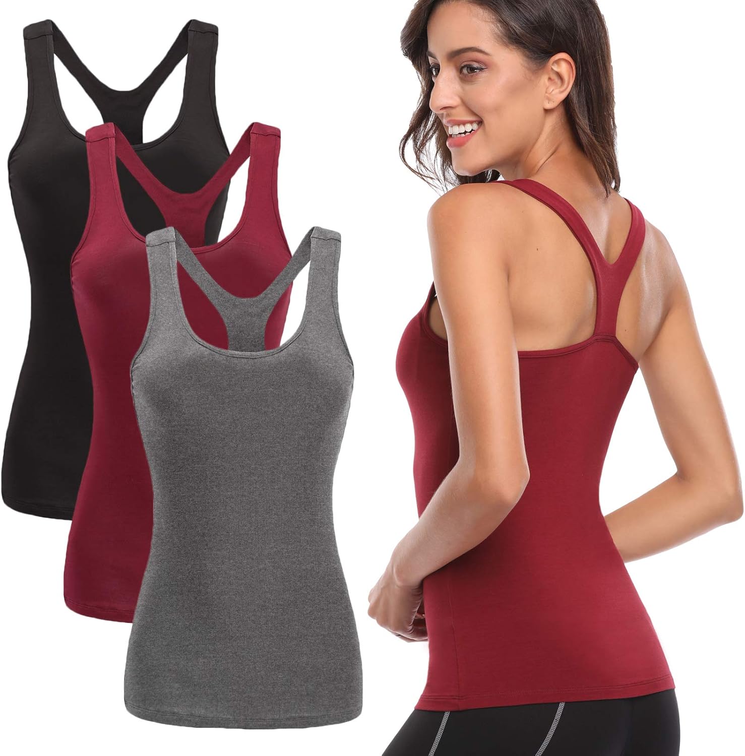 TELALEO Tank Tops for Women, Workout Athletic Racerback Tank Tops for Basic Activewear, Sleeveless Dry Fit Shirts 1-5 Pack: Clothing