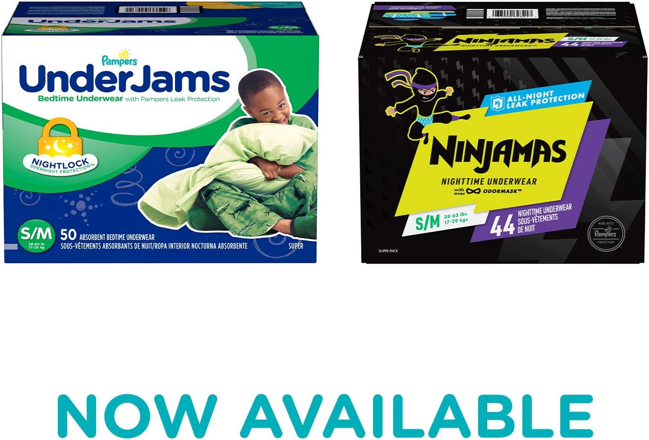 Pampers UnderJams Disposable Bedtime Underwear for Boys, Size S/M, 50 Count, Super Pack: Health & Personal Care