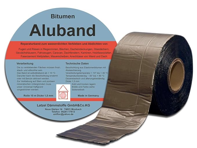 Bitumen Aluband Reparaturband Dichtband Farbe Blei 50 mm - Rolle 10 Meter. Hergestellt in Deutschland.
