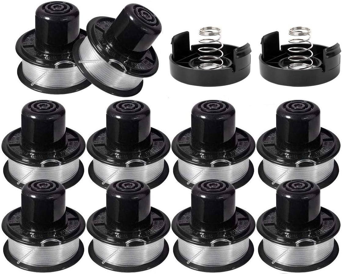 Weed Eater Spools Compatible with Black and Decker RS-136 ST4500 ST1000 ST200 ST3000 ST4000 GE600 CST800 ST6800 String Trimmer Replacement Spool Line 20ft 0.065" Edger(10 Spools, 2 Caps, 2 Springs)