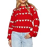 Womens Cute Heart Sweater Y2k Crew Neck Long Sleeve Knitted Tops Valentine Romantic Pullover Sweater Streetwear