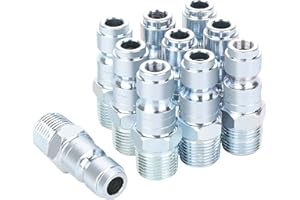 JOROY 3/8 Air Compressor Hose Fittings, Automotive T-Type, 3/8 Inch NPT Male Threads Size, Steel Material, 10 Pieces Air Plug Set