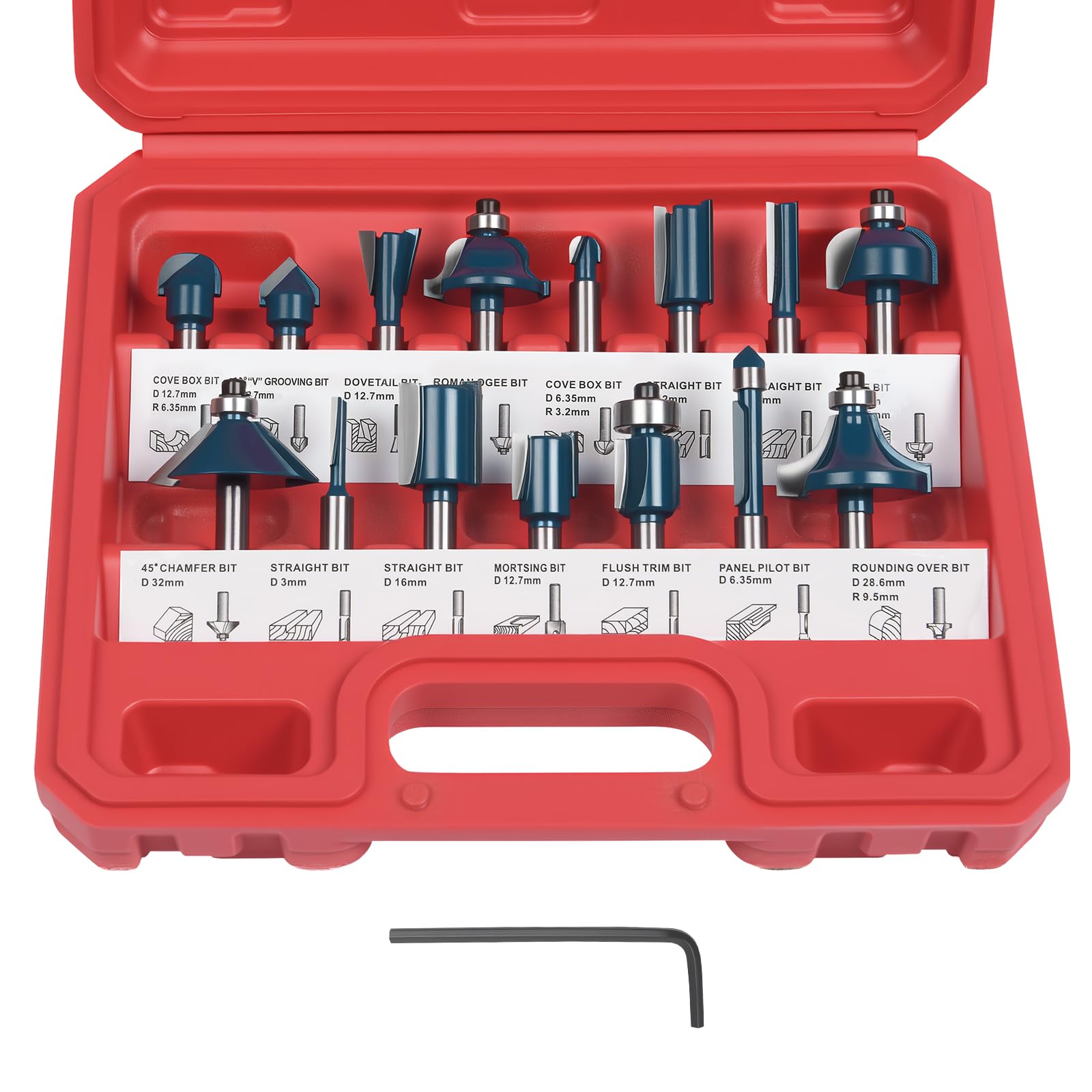 flintronic Router Bit Set, 15PCS 6.35mm 1/4 Inch Shank Tungsten Carbide Tipped Router Bit Set, Wood Milling Saw Cutter with Plastic Index Box, Woodworking Tool Kits for Home & DIY