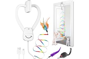 PANRIO Interactive Cat Toys for Indoor Cats, Automatic Hanging Door Feather Toy Mouse & Ribbon Wand Teaser,USB-Rechargeable Self Play Chase Exercise Feather Toys for Bored Indoor Adult & Kitten Cats
