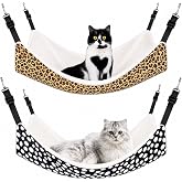 Jetec 2 Pack Cat Hammock for Cage, Leopard and Dot, M | Catio Accessories, Reversible Soft Cat Bed, Adjustable Straps and Hooks, Soft Sleeping Hammock for Cat, Ferret, Puppy, Rabbit