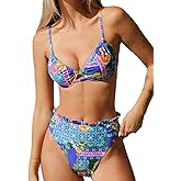CUPSHE Women Swimsuit Bikini Set High Waisted Push Up Cheeky Drawstring Two Piece Bathing Suit