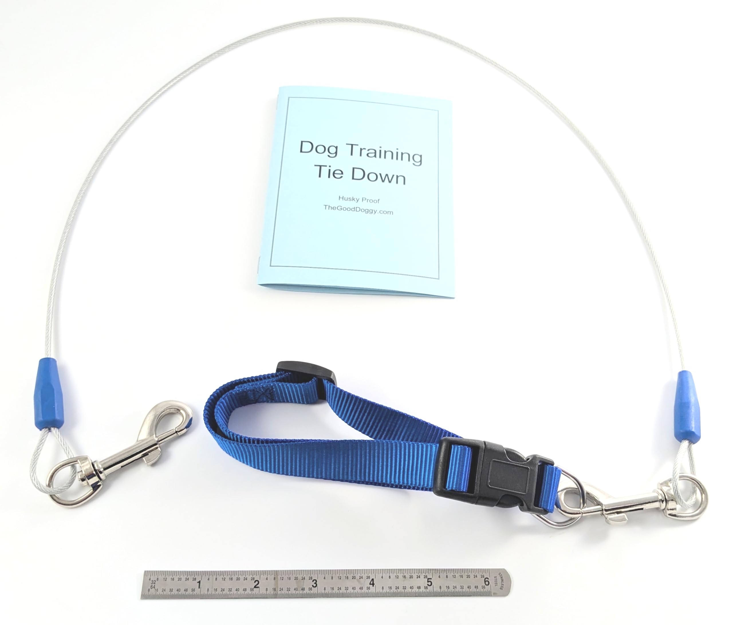 Dog Training Tie Out Cable, 3 Ft Begging Jumping Destructive Chewing Housetraining Counter Surfing Teething Puppy Potty Training Tether Chew Proof Cable (Tie-Down with Nylon Loop)