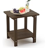 LUE BONA Outdoor Side Table, 2-Tier HDPS Small Patio Table, Dark Brown | 2-Tier Shelf for Extra Storage, Small End Table for Pool, Porch, Balcony, Weather Resistant HDPS, Easy Clean
