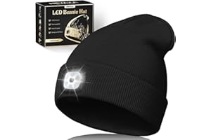 HEYAXA Unisex LED Beanie with Light, Rechargeable Headlamp Hat, Stocking Stuffers Christmas Gifts for Men, Warm Knitted Cap White Elephant Gifts for Dad Adults Teens Men Women Him