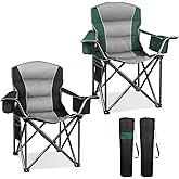 Northroad 2 Pack Oversized Camping Chair, Padded Portable Chairs Heavy Duty Camping Folding Chairs w/Cooler Bag & Cup Holder, Support 400 LBS for Outdoor, Fishing & Garden (Black & Green)