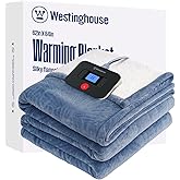 Westinghouse Electric Blanket Twin, Flower Jacquard Heated Blanket Twin Size with 10 Heating Levels and 1-12 Hours Auto-Off, Flannel to Sherpa Reversible, Machine Washable (62" x 84", Blue)