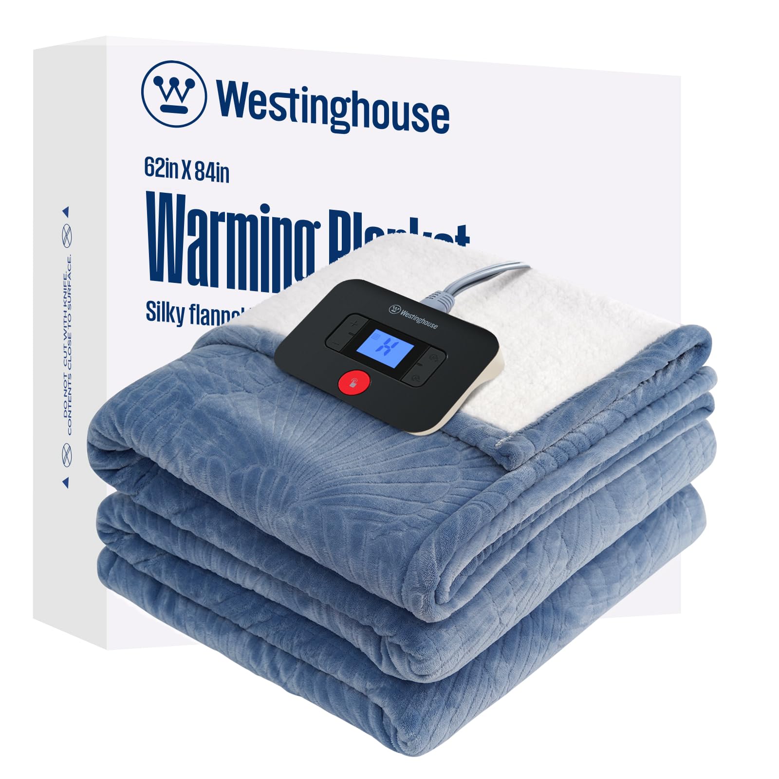Photo 1 of Westinghouse Electric Blanket Twin, Flower Jacquard Heated Blanket Twin Size with 10 Heating Levels and 1-12 Hours Auto-Off, Flannel to Sherpa Reversible, Machine Washable (62" x 84", Blue)