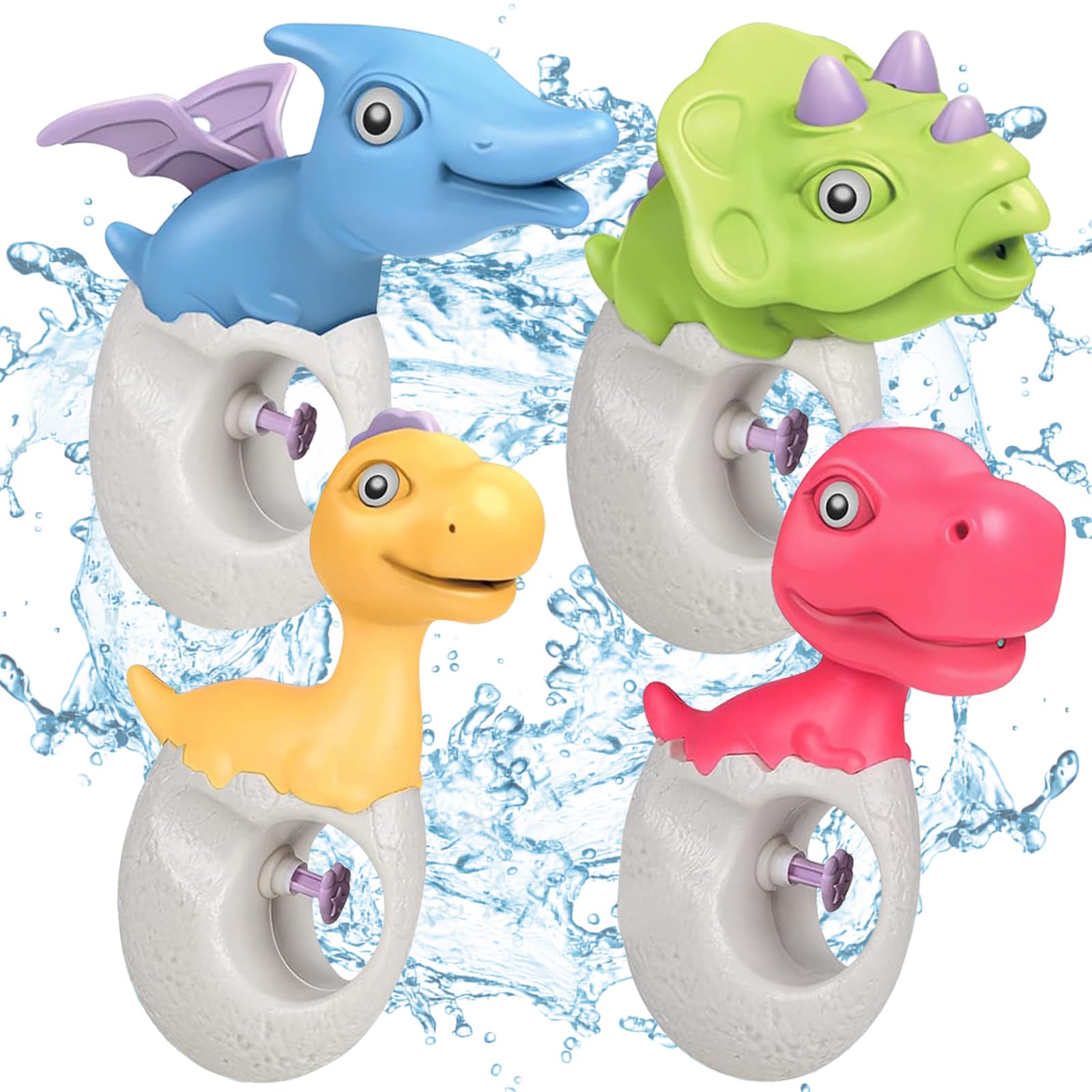 SOETDERT Wasserpistole Kinder, 4 Stück Dinosaurier Wasserpistole, Wasserspritzpistole Klein, Water Gun Mini Spritzpistole Kinder Schwimmbad Spielzeug für Garten Strände Sommer Party Outdoor (4pcs)