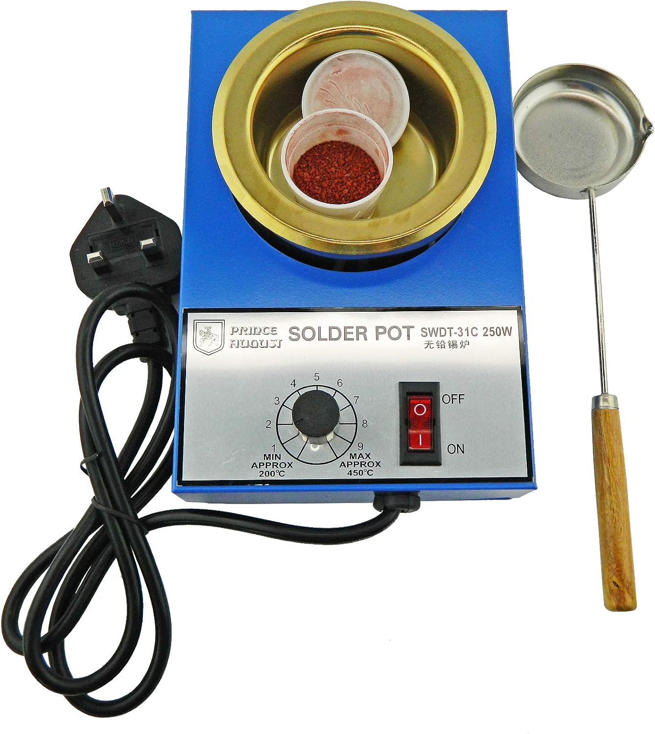 Prince August Solder Melting Pot 220-230v with Hobby Casting ladle and Solder Flux Pot.