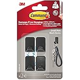 Command Small Metallic Hook, Black, 4 Hooks, 5 Adhesive Strips - Indoor use - Damage Free Hanging