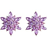 WCRAZYE Rhinestone Flower Stud Earrings for Women Elegant Large Big Sparkly CZ Cubic Zirconia Daisy Sunflower Floral Cluster Flower Burst Stud Earrings Bridal Wedding Party Prom Costume Jewelry Bride Bridesmaids Birthstone Birthday Gift