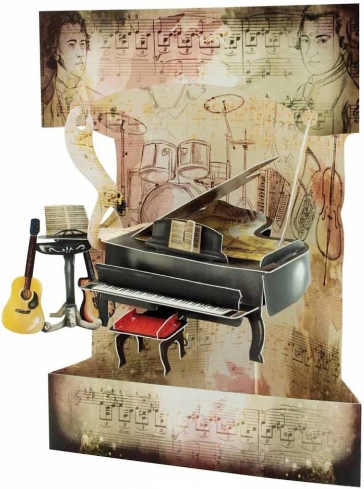 Santoro Swing Card, 3D Pop Up Greeting Card - Piano & Music - for Him, for Her, Kids, Family, Birthday