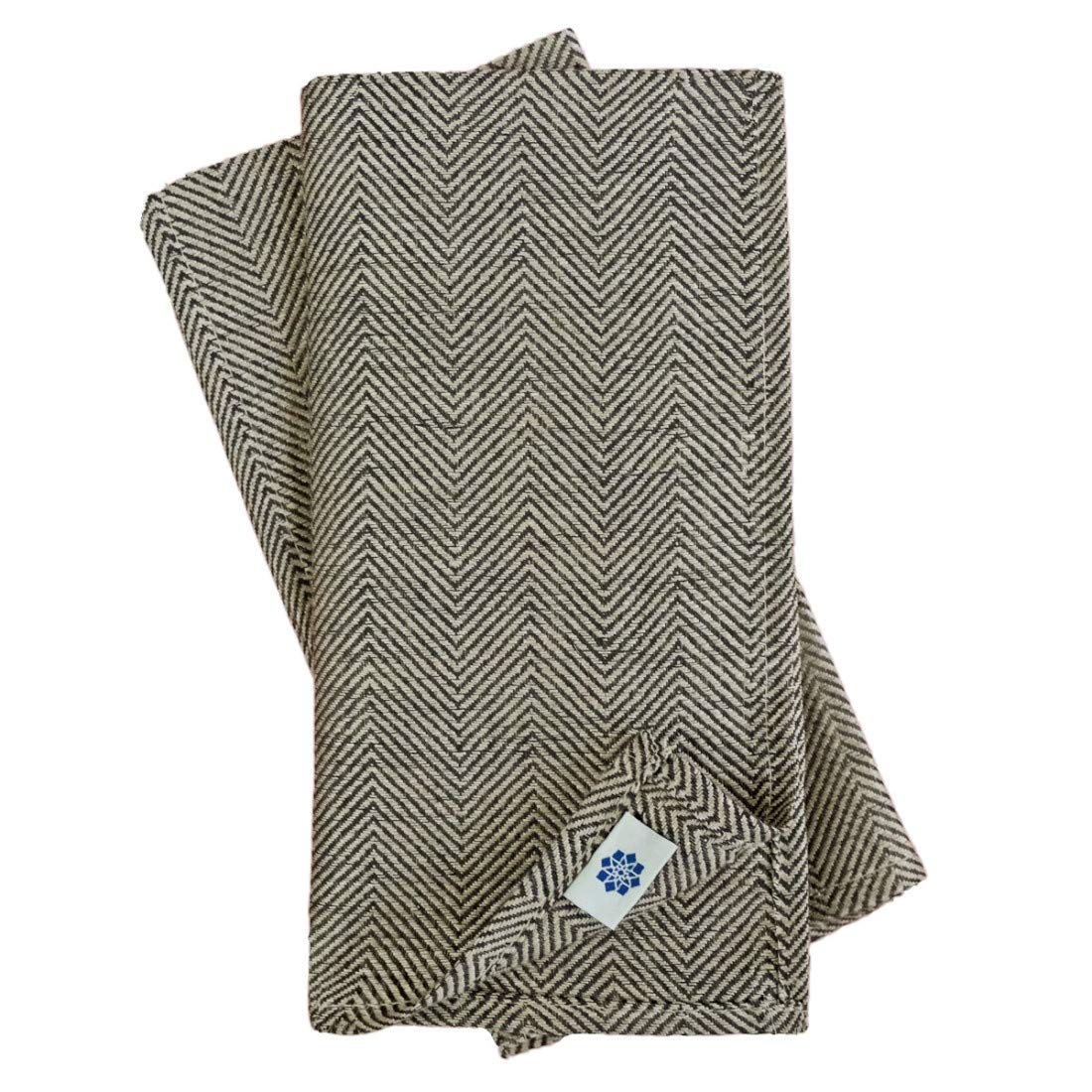 Set of 4 Linen & Cotton Herringbone Napkins OSKA - 100% Linen 47 x 47cm (18.8'' x 18.8'') Black/Beige