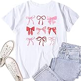 SUWATOIN Womens Bow Shirts Bowknot Girly Aesthetic T-Shirt Pink Bow Ribbon Short Sleeves