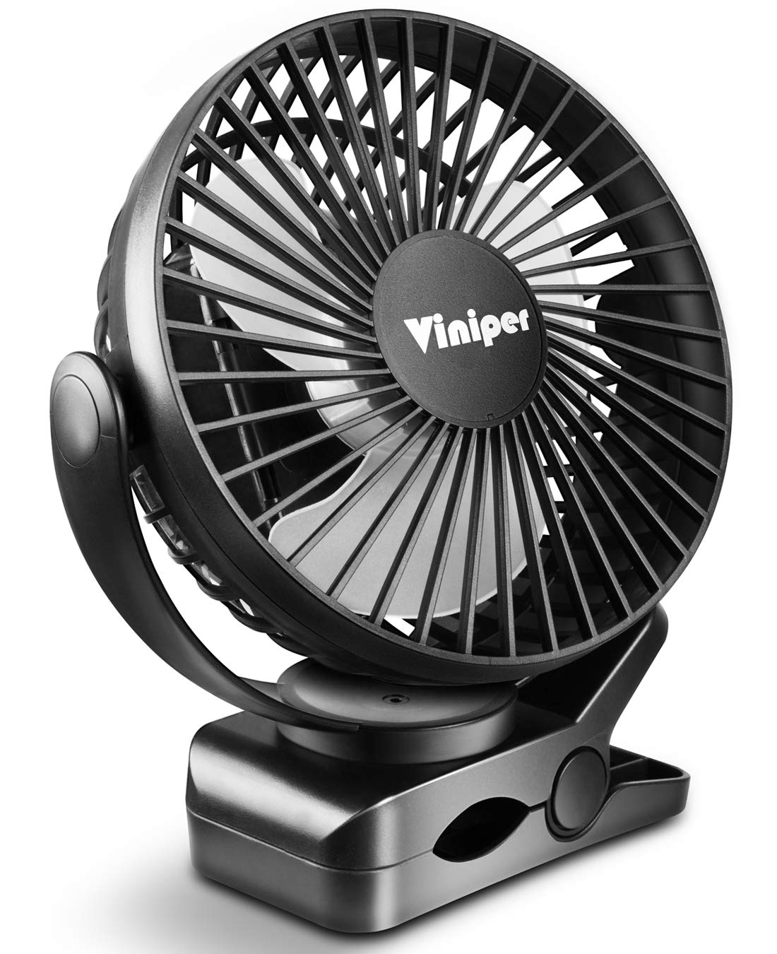 Viniper 6 inch Rechargeable Clip on Fan, 5000mah Battery Desk Fan : 360° Rotation & 3 Speeds Strong Wind Portable Fan, 8-30 Working Hours, Quiet and Powerful (Black)