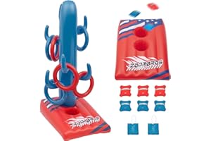 ZOOMBROS 2in1 Pool Cornhole, 6 Bean Bags & Ring Toss with Anchor Bags, Pool Cornhole Game Floating, Inflatable Pool Toys for Adults Teens and Family