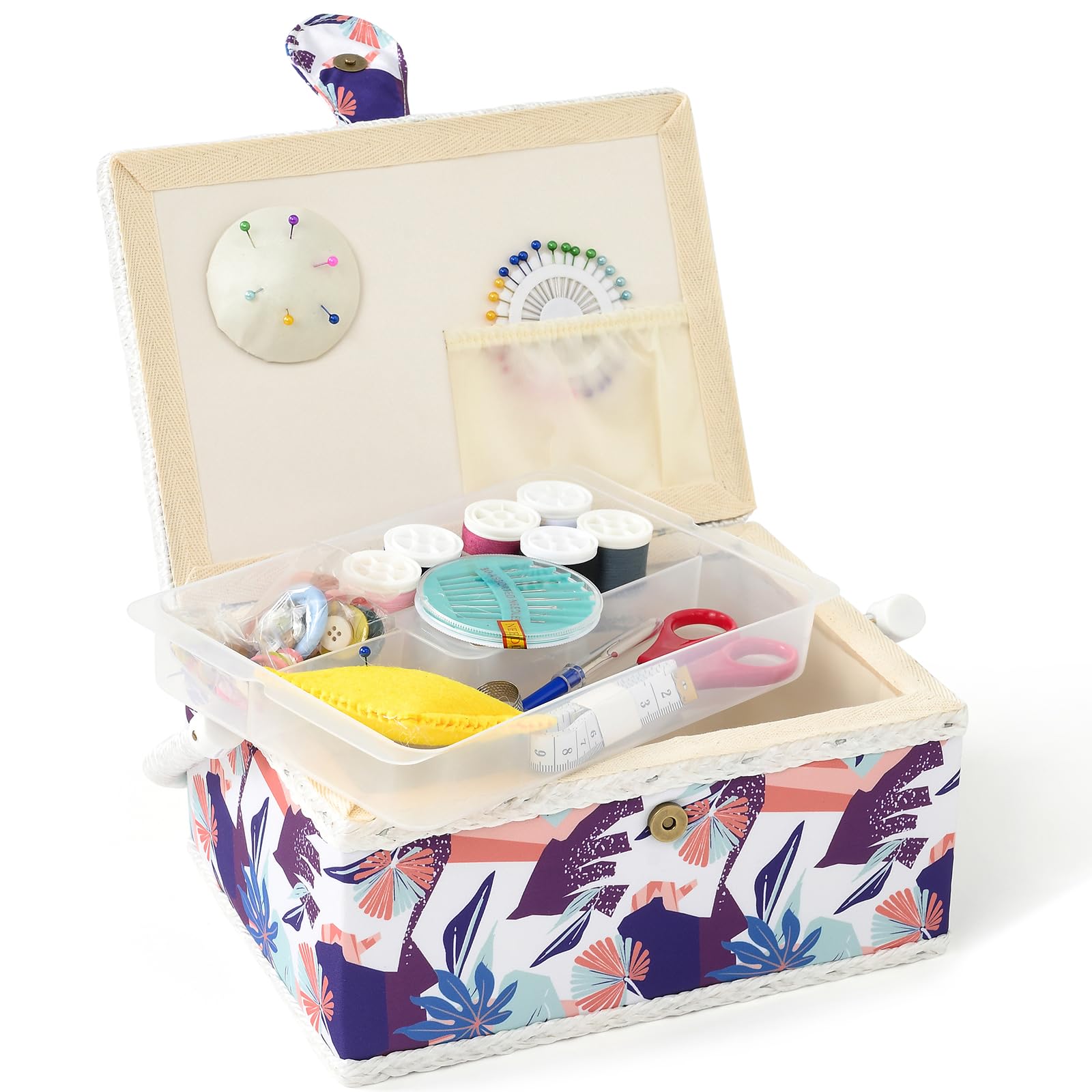 NOTIONSLAND Sewing Basket for Home - Medium-Sized Storage Box with Accessories, Gift for Christmas, Thanksgiving, Mother's Day (Colourful Geometric)