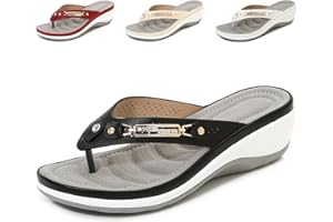 Crepuscute Women's Rhinestone Leather Platform Wedge Flip-Flop Slip-On Summer Beach Comfortable Low Top Walking Shoes Outdoor Party Travel Fashion Slide Sandals