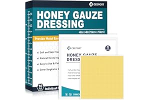 Ceeport Honey Gauze Wound Dressing, 4" x 4" Manuka Honey Wound Care, Medical Grade Honey Bandages for Wound Care, Honey Patch for Faster Healing from Burns, Abrasions, Cuts and Scalds (Pack of 10)