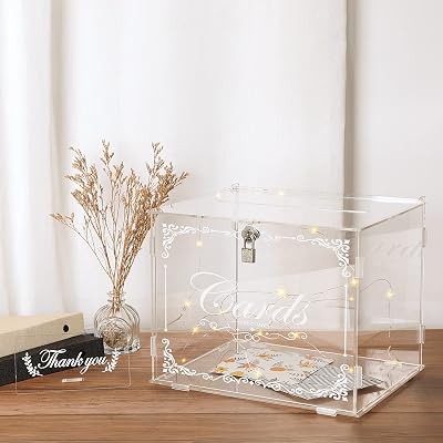 Benjia Acrylic Wedding Card Box Clear with Lock and Slot 28x22x23cm