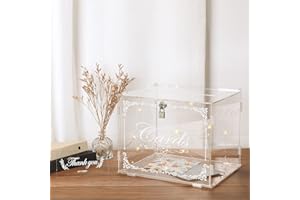 Ywlake Acrylic Wedding Card Box Money Post Gift Box Holder, Clear Card Box Large Letter Envelope Boxes with Lock and Slot for Reception Anniversary Birthday Party Baby Shower