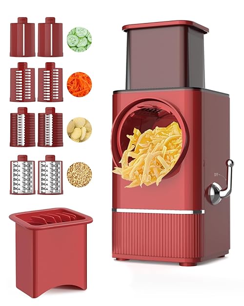 Electric Cheese Grater Salad Maker - Potato Carrot Cheese Shredder Electric with 8 Multi Blades | Electric Vegetable Slicer Automatic Cheese Grater for Block Cheese Vegetable Fruit Nuts Food Processor