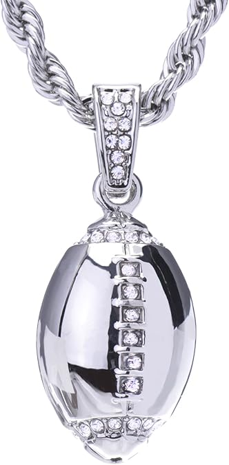 METALTREE98 Men's Hip Hop Iced Out Silver-Tone NFL Football Pendant and Rope Chain 24