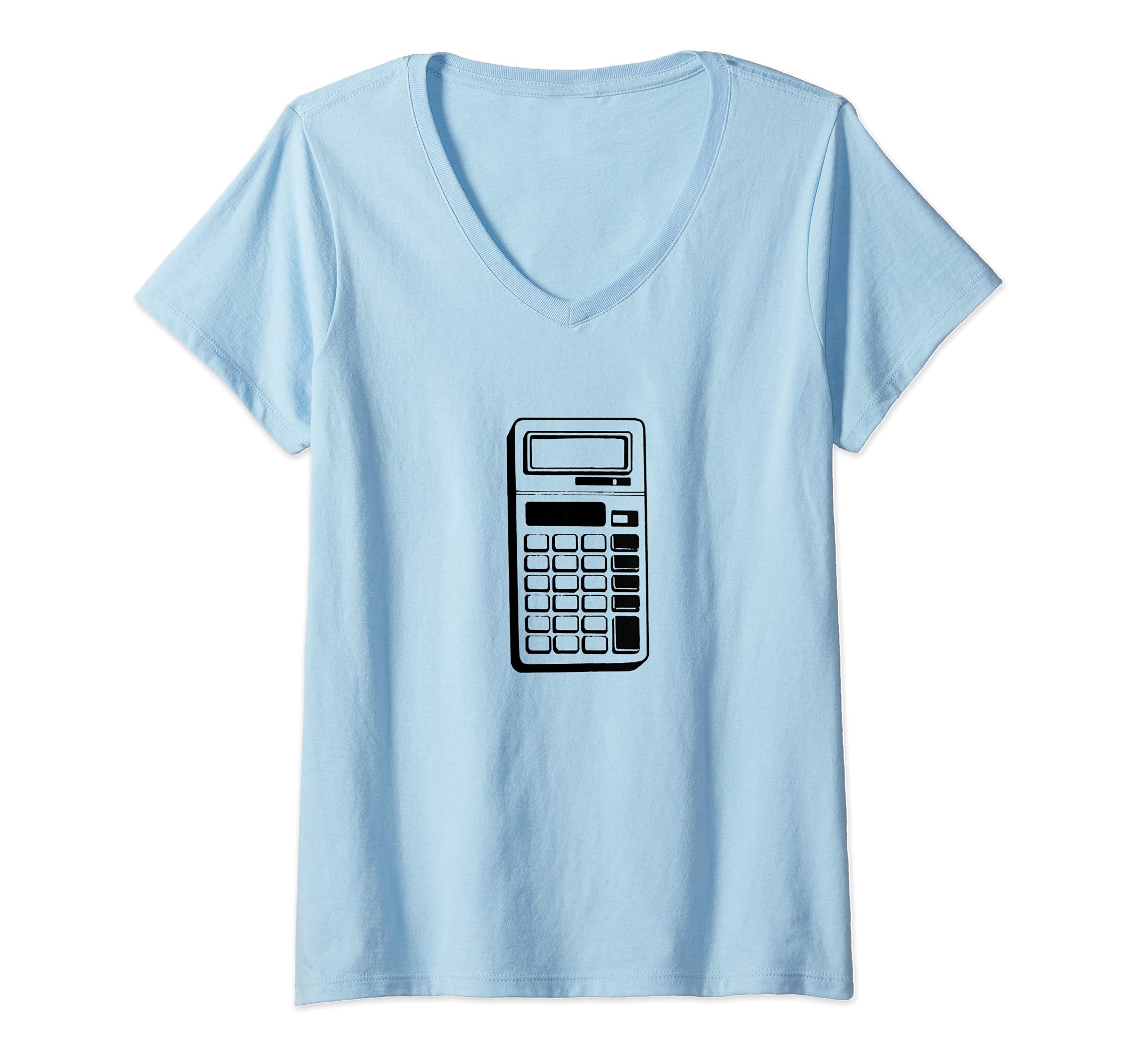 Womens Retro School Calculator Print V-Neck T-Shirt