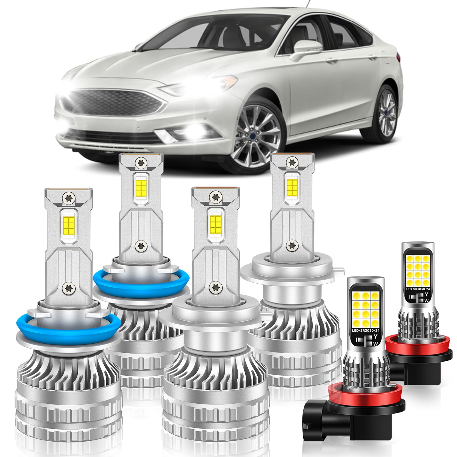 Photo 1 of VESTNEXCL Fit for Ford 2006-2018 Fusion Hi/Lo Beam Fog Light Bulb Combo, 800% Brightness, Dual-sided 3570 Chips, 6000K White, 60000HRS Long Lifespan, Plug-and-Play, Pack of 6