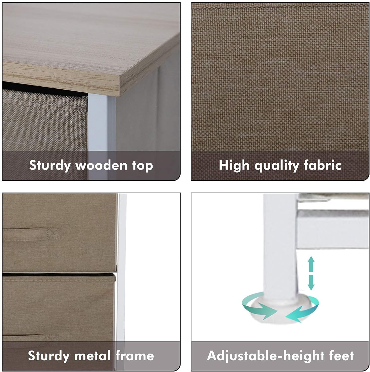 Dresser Storage Tower with 7 Drawers, Fabric Dresser, Organizer Unit for Bedroom, Living Room, Sturdy Steel Frame, Easy Pull Fabric Bins & Wooden Top -Camel DS0005D: Kitchen & Dining