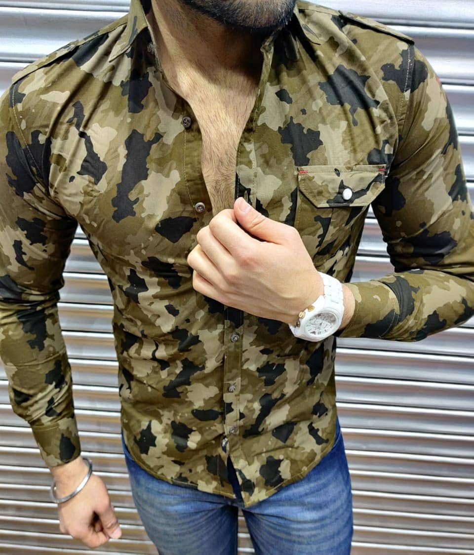 Buy MILITARY Army Print Double Pocket Casual Shirt for Men (Green, MXL