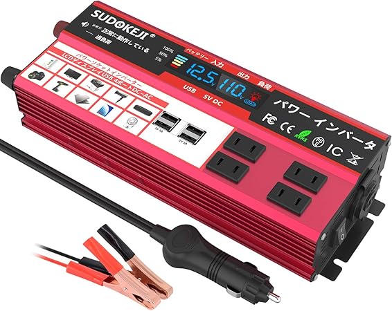 Amazon Sudokeji インバーター 12v 100v 定格800w 瞬間最大1600w シガーソケット Dc12v Ac100v 車中泊グッズ スマホ充電 Acコンセント 4 Usbソケット 4 疑似正弦波 修正波 インバーター コンバーター 車 バイク