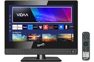 Supersonic SC-1520VTV 15.6 inch Smart AC/DC LED TV, Powered by VIDAA, 1080p, WiFi, Built-in Speakers, USB, 3X HDMI ARC, For Kitchen, RV, Boat, Truck, Playroom, Room, Remote, DC Car Cord INCLUDED-Black