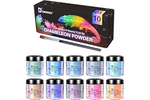 DEMOREX Chameleon Mica Powder, 10 Colors Epoxy Resin Pigment Color Shift Shimmering Mica Powder Holographic for Resin Tumbler Painting Soap Making Bath Bombs Candle Making Slime 0.17oz(5 Grams)/Jar