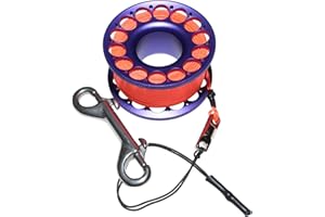 DIVETEC 98FT SCUBA DIVING REEL – Aluminum Spool with Dual-Ended Snap, Vibrant Orange Anti-Twist Nylon Line, Large Center Open