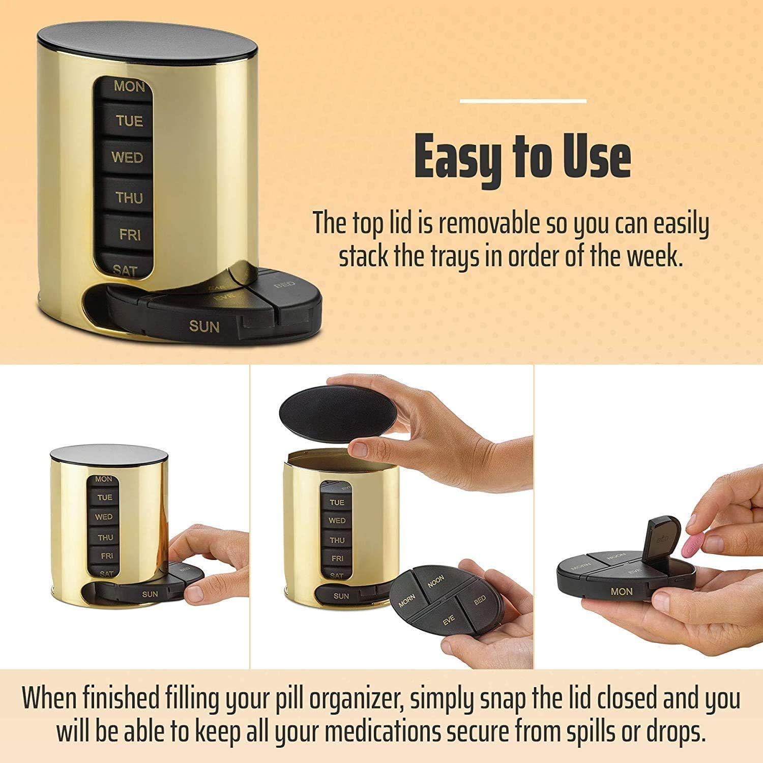 Daily Pill Organizer, (4 Times a Day) Stackable Medication Reminder - Image 3