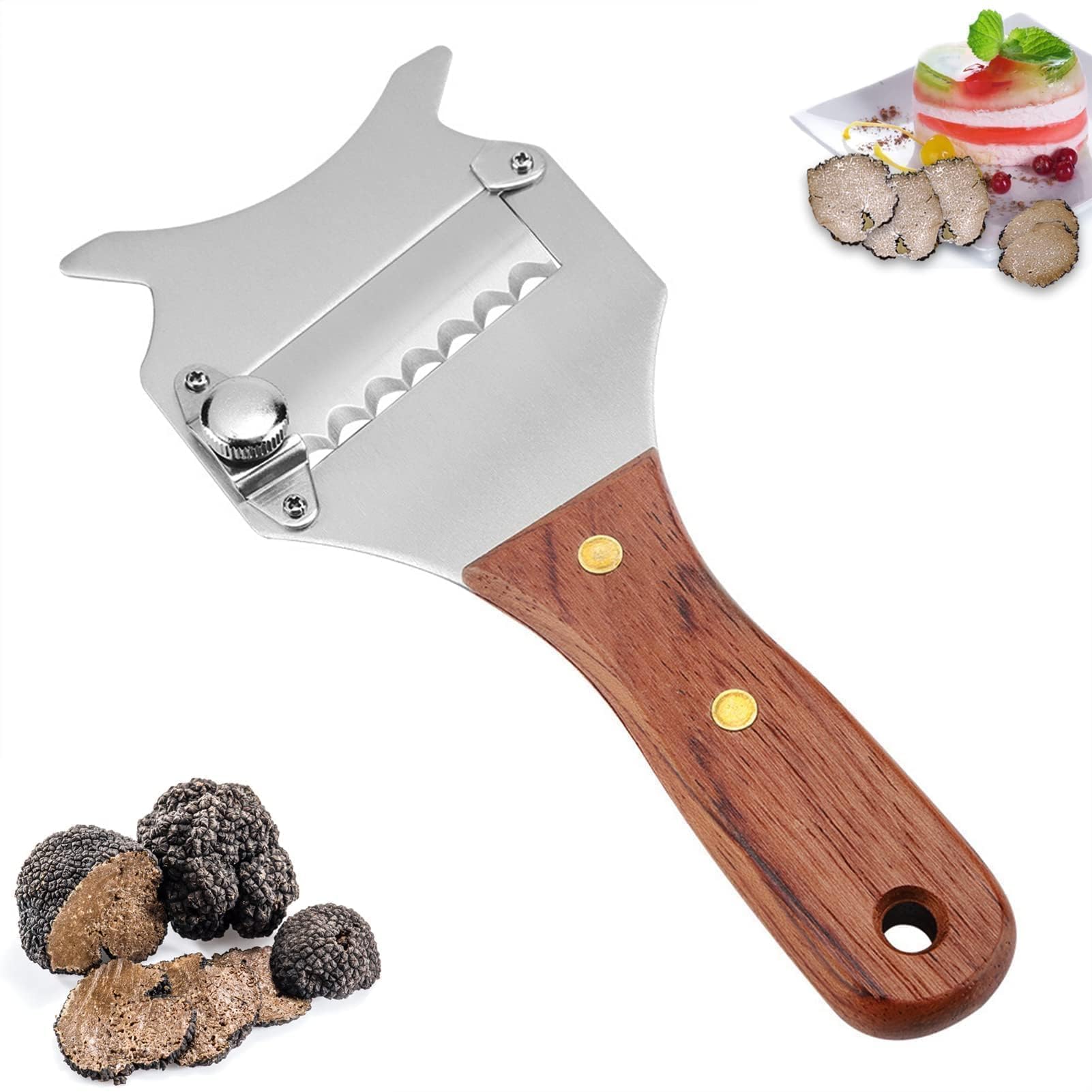 Truffle Slicer,Stainless Steel Chocolate Truffle Shaver ith Wooden Handle Adjustable Razor Sharp Blade Cheese Slicer Vegetable Mushrooms Cutter for Home Kitchen