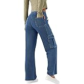 Women’s Pull-On Cargo Jeans - Mid Rise Wide Leg, Soft Stretch Denim, Comfort Fit with Pockets