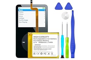 SHENMZ 2000mAh Square High Capacity Mp3 Player Replacement Battery Compatible with iPod Video/Classic Thin 5th-7th Gen with Repair Tool Kits